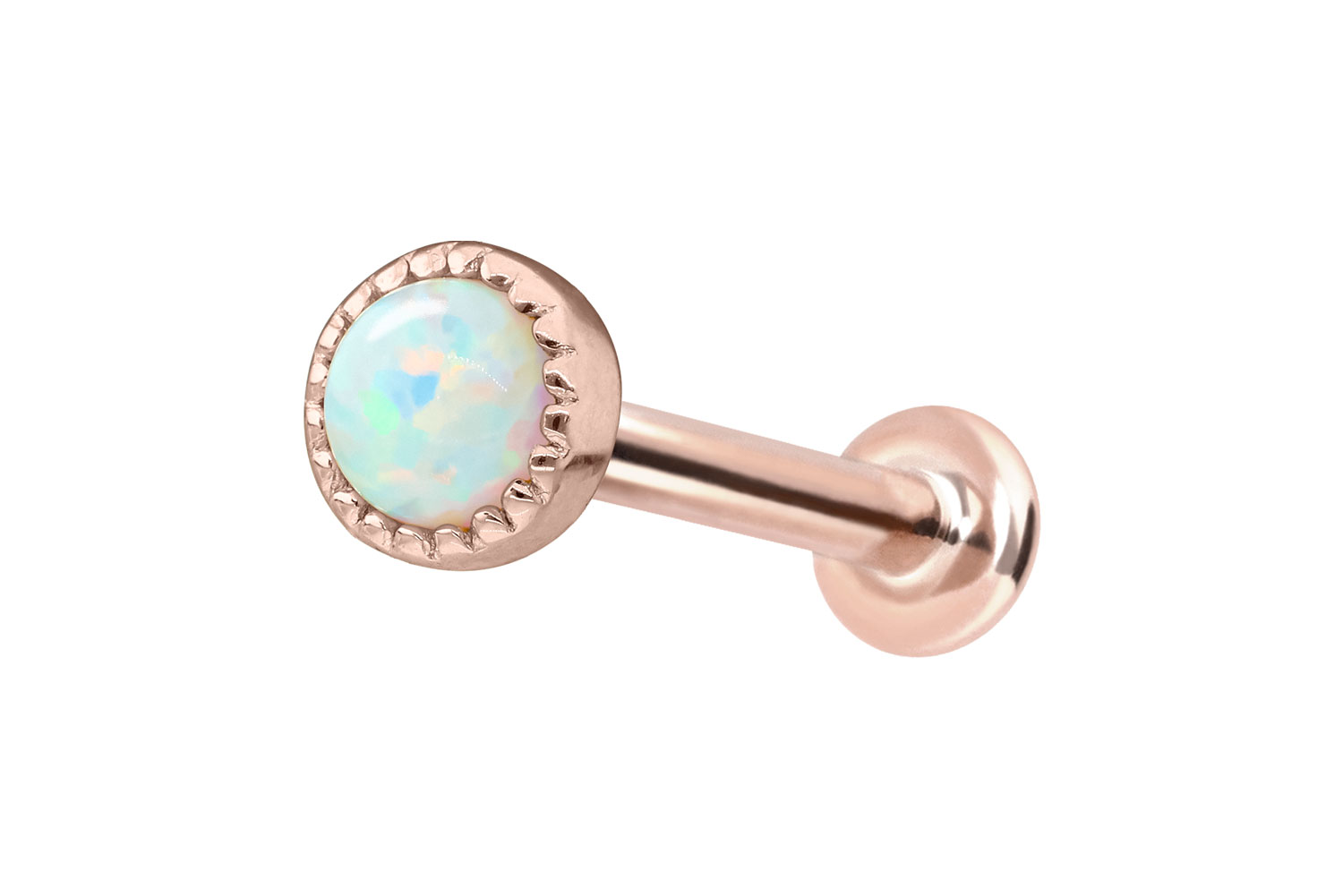 14 Karat Gold Labret Piercing mit Push Fit SYNTHETISCHER OPAL